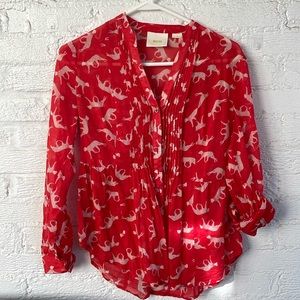 Maeve Red Sheer Cheetah Shirt - Vintage Anthropologie